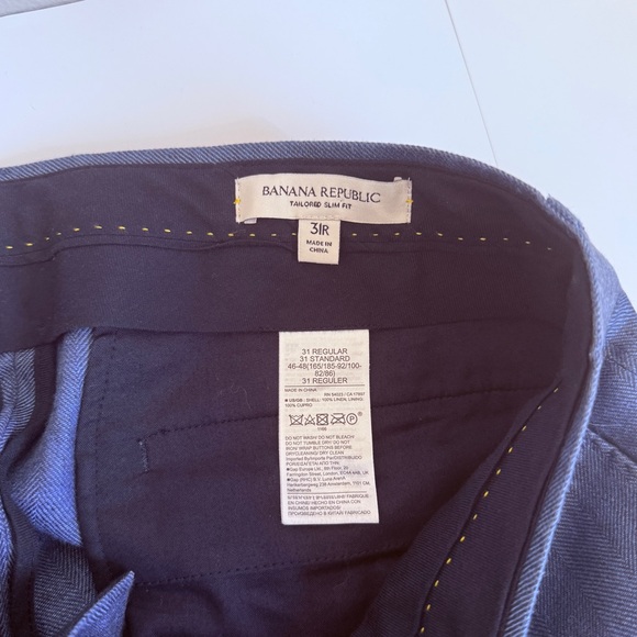 NWOT BANANA REPUBLIC MENS TAILORED SLIM FIT 💯LINEN PANTS CROSS BLUE HERRINGBONE - Picture 10 of 10